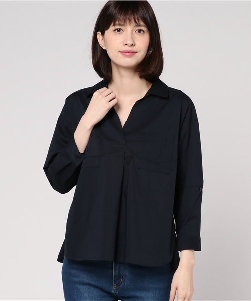 Honeys（ハニーズ）の「スキッパーブラウス（シャツ/ブラウス・レディース・ホワイト×グレー/ホワイト/ホワイト×パープル/ネイビー/ベージュ・M/L）」の5枚目の写真