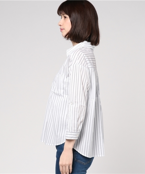 Honeys（ハニーズ）の「スキッパーブラウス（シャツ/ブラウス・レディース・ホワイト×グレー/ホワイト/ホワイト×パープル/ネイビー/ベージュ・M/L）」の7枚目の写真