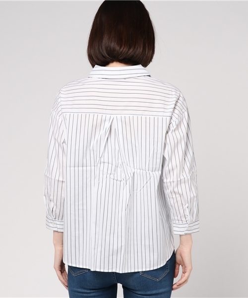 Honeys（ハニーズ）の「スキッパーブラウス（シャツ/ブラウス・レディース・ホワイト×グレー/ホワイト/ホワイト×パープル/ネイビー/ベージュ・M/L）」の8枚目の写真