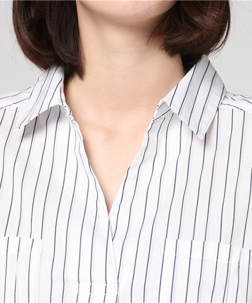 Honeys（ハニーズ）の「スキッパーブラウス（シャツ/ブラウス・レディース・ホワイト×グレー/ホワイト/ホワイト×パープル/ネイビー/ベージュ・M/L）」の9枚目の写真