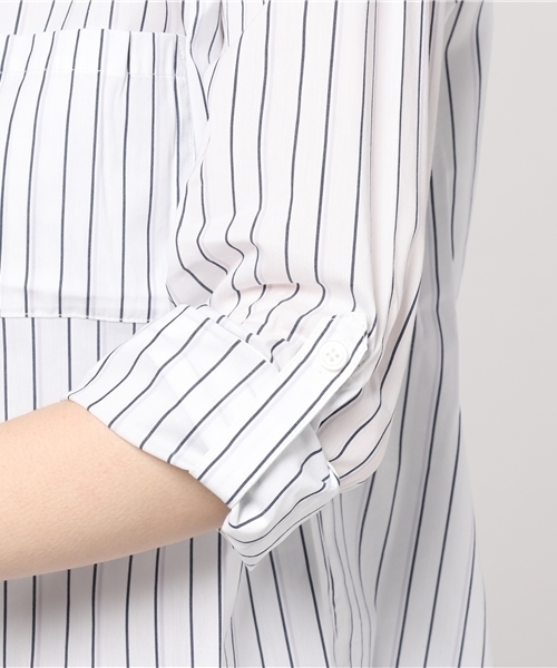 Honeys（ハニーズ）の「スキッパーブラウス（シャツ/ブラウス・レディース・ホワイト×グレー/ホワイト/ホワイト×パープル/ネイビー/ベージュ・M/L）」の11枚目の写真