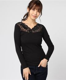 Honeys | 【前後Ｖカット】レース使いプルオーバー(Tシャツ/カットソー)
