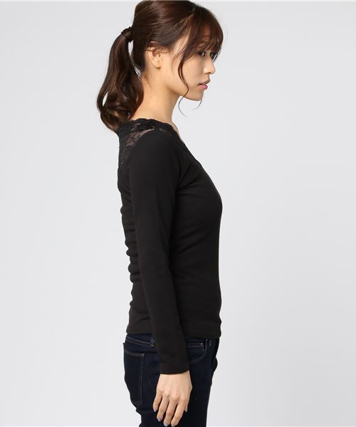 Honeys（ハニーズ）の「【前後Ｖカット】レース使いプルオーバー（Tシャツ/カットソー・レディース・ピンク/アイボリー/ブラック/ネイビー/サックスブルー・L/M/S）」の6枚目の写真