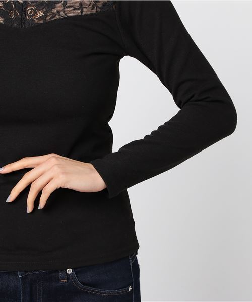 Honeys（ハニーズ）の「【前後Ｖカット】レース使いプルオーバー（Tシャツ/カットソー・レディース・ピンク/アイボリー/ブラック/ネイビー/サックスブルー・L/M/S）」の9枚目の写真