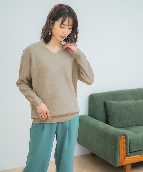GeeRA（ジーラ）の「ラメ糸使い斜め編柄ニット（ニット/セーター・レディース・ベージュ/ミント/ラベンダー/グレー/ピンク/ブルーグリーン/ブルー/ブラック/スモークピンク/パープル/ライトピンク/ライトブルー/ライトベージュ・MEDIUM/LARGE/X-LARGE/XX-LARGE/SMALL）」の19枚目の写真