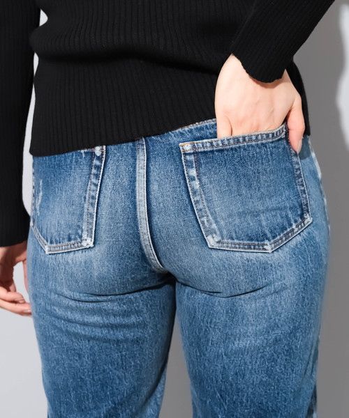 CIAOPANIC（チャオパニック）の「裾スリット入りストレートデニム（デニムパンツ・レディース・ネイビー/ブルー・SMALL/MEDIUM）」の6枚目の写真