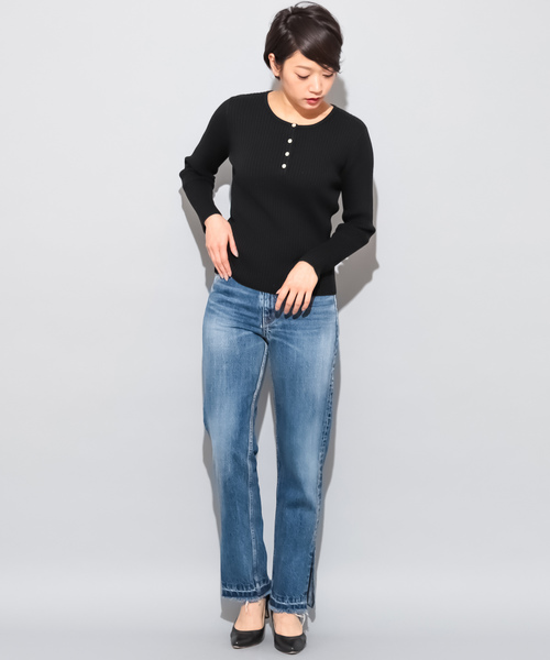 CIAOPANIC（チャオパニック）の「裾スリット入りストレートデニム（デニムパンツ・レディース・ネイビー/ブルー・SMALL/MEDIUM）」の10枚目の写真