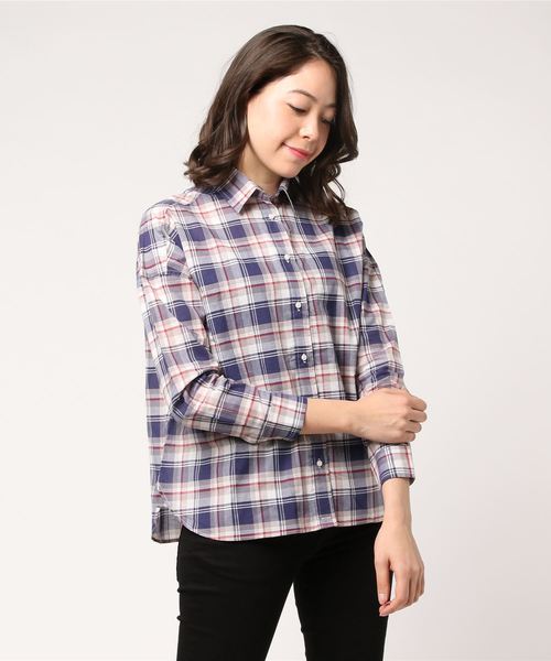 AMERICAN HOLIC(アメリカンホリック)の「ベーシック2WAYチェックシャツ(シャツ/ブラウス・レディース・レッド/ブラウン/グリーン/ブルー・M/L)」の4枚目の写真