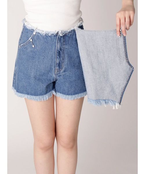 EMODA（エモダ）の「アシメトリージャストウエストショートパンツ（デニムパンツ・レディース・ブルー/インディゴブルー・SMALL/MEDIUM）」の12枚目の写真