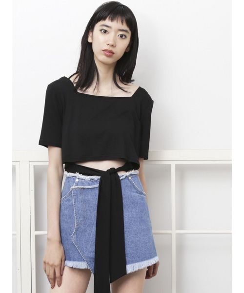 EMODA（エモダ）の「アシメトリージャストウエストショートパンツ（デニムパンツ・レディース・ブルー/インディゴブルー・SMALL/MEDIUM）」の9枚目の写真