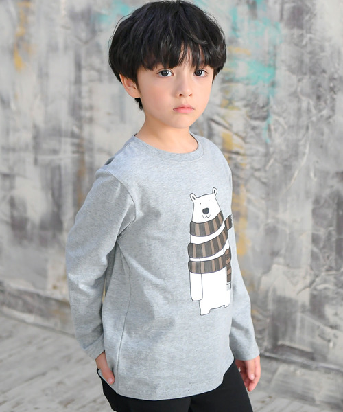 Bee des Bee（ビーデスビー）の「【コットン100％】長袖プリントTシャツ（Tシャツ/カットソー・キッズ・ブラック系その他5/ブラック系その他2/ブラック系その他/グレー系その他/グレー系その他3/ブラック系その他4/カーキ/グレー/ブラウン/ピンク系その他/ブラウン系その他/マスタード/モカ/サックスブルー/ホワイト/セージグリーン/ミント/ブルー系その他2/黄土色系/ブルー系その他3/ラベンダー/ライトブルー/ベージュ/カーキ系/ライトベージュ/ベージュ系その他/サックスブルー系/杢グレー/グレイッシュベージュ/パープル系その他/カーキ系1・110cm/100cm/120cm/130cm/140cm/150cm）」の7枚目の写真