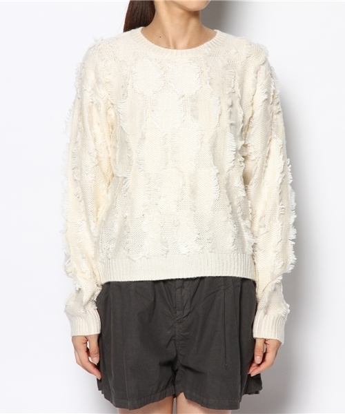 KBF（ケイビーエフ）の「KBF フリンジニットプルオーバー（ニット/セーター・レディース・オフホワイト/ブラック/イエロー・ONE）」の9枚目の写真