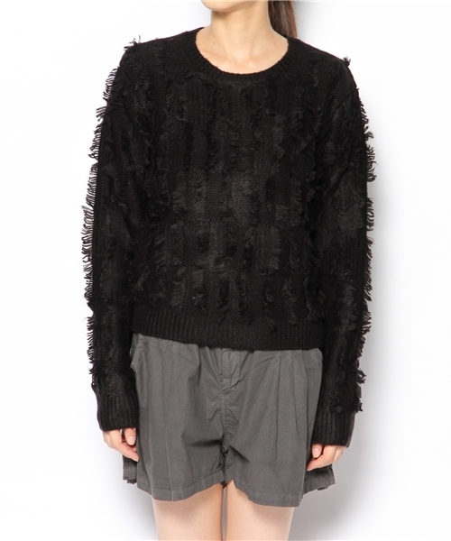 KBF（ケイビーエフ）の「KBF フリンジニットプルオーバー（ニット/セーター・レディース・オフホワイト/ブラック/イエロー・ONE）」の10枚目の写真