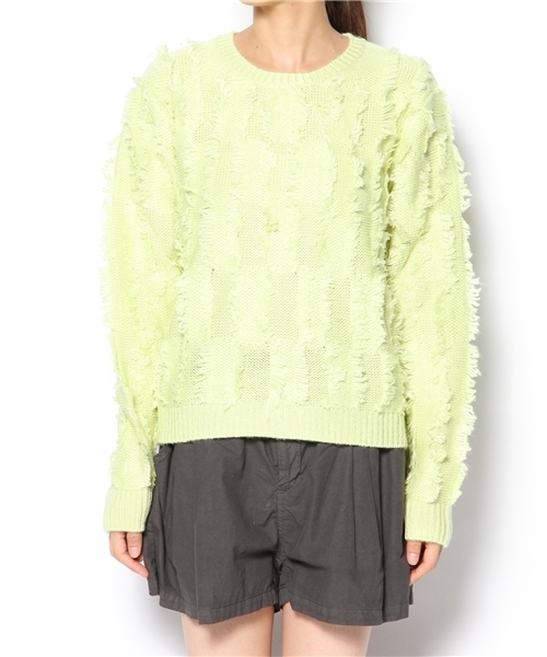 KBF（ケイビーエフ）の「KBF フリンジニットプルオーバー（ニット/セーター・レディース・オフホワイト/ブラック/イエロー・ONE）」の11枚目の写真