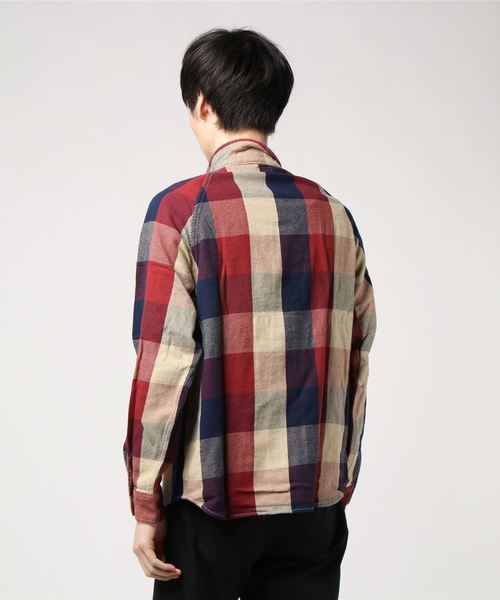 AOZORA(アオゾラ)の「AOZORA/アオゾラ ヘビーチェックラグランワークシャツ(シャツ/ブラウス・メンズ・ネイビー/レッド・MEDIUM/LARGE/X-LARGE)」の4枚目の写真