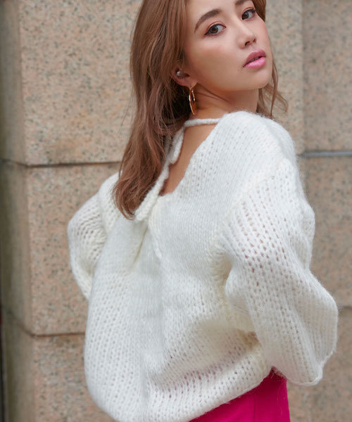 EIMY ISTOIRE(エイミーイストワール)の「モヘアボリュームニット(ニット/セーター・レディース・ホワイト/サックスブルー/ピンク/ブラック/ミント・FREE)」の8枚目の写真