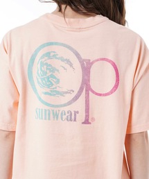 【OP:オーピー】レディースバックプリントTシャツ ビッグシルエット/シャーベットカラー グラデーションロゴ バックプリント