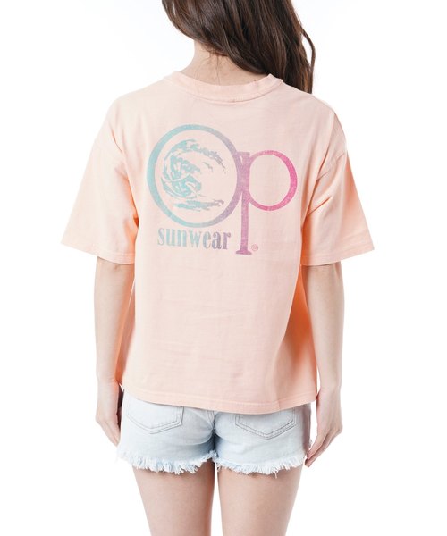 Ocean Pacific（オーシャンパシフィック）の「【OP:オーピー】レディースバックプリントTシャツ ビッグシルエット/シャーベットカラー グラデーションロゴ バックプリント（Tシャツ/カットソー・レディース・ネイビー/オレンジ/ミント・LARGE/MEDIUM）」の16枚目の写真