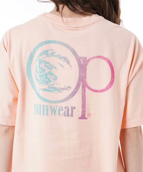 Ocean Pacific（オーシャンパシフィック）の「【OP:オーピー】レディースバックプリントTシャツ ビッグシルエット/シャーベットカラー グラデーションロゴ バックプリント（Tシャツ/カットソー・レディース・ネイビー/オレンジ/ミント・LARGE/MEDIUM）」の7枚目の写真