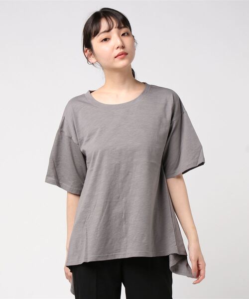 STYLEBLOCK（スタイルブロック）の「綿スラブバックリボンビッグシルエットカットソー（Tシャツ/カットソー・レディース・ブラック/チャコール/カーキ/オフホワイト/モカ・M）」の3枚目の写真