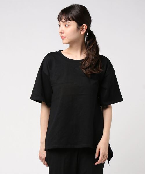 STYLEBLOCK（スタイルブロック）の「綿スラブバックリボンビッグシルエットカットソー（Tシャツ/カットソー・レディース・ブラック/チャコール/カーキ/オフホワイト/モカ・M）」の2枚目の写真