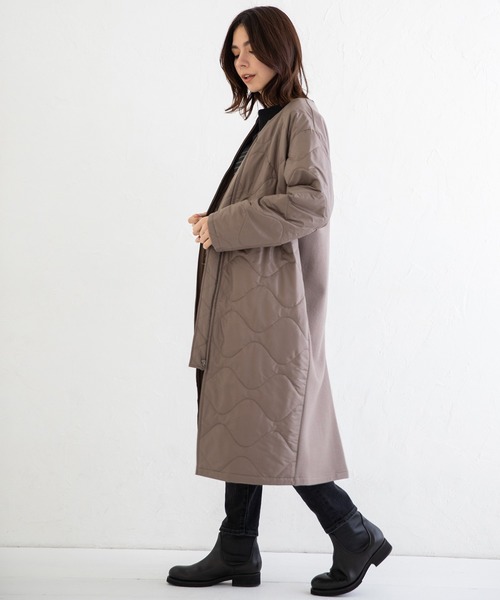 Munich（ミューニック）の「キルティングタフタ×スーパー100メルトン　ノーカラーコート（ノーカラーコート・レディース・ブラック/カーキ/モカ・S/XS）」の17枚目の写真