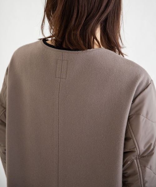 Munich（ミューニック）の「キルティングタフタ×スーパー100メルトン　ノーカラーコート（ノーカラーコート・レディース・ブラック/カーキ/モカ・S/XS）」の5枚目の写真