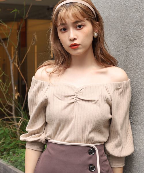 one after another NICE CLAUP(ワンアフターアナザーナイスクラップ)の「レディなテレコトップス(Tシャツ/カットソー・レディース・アイボリー/ブラウン/ライトベージュ/ピンク・FREE)」の4枚目の写真