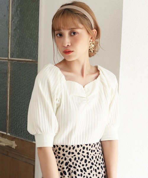 one after another NICE CLAUP(ワンアフターアナザーナイスクラップ)の「レディなテレコトップス(Tシャツ/カットソー・レディース・アイボリー/ブラウン/ライトベージュ/ピンク・FREE)」の3枚目の写真