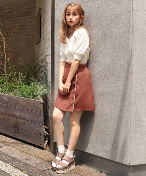 one after another NICE CLAUP(ワンアフターアナザーナイスクラップ)の「レディなテレコトップス(Tシャツ/カットソー・レディース・アイボリー/ブラウン/ライトベージュ/ピンク・FREE)」の18枚目の写真