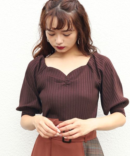 one after another NICE CLAUP(ワンアフターアナザーナイスクラップ)の「レディなテレコトップス(Tシャツ/カットソー・レディース・アイボリー/ブラウン/ライトベージュ/ピンク・FREE)」の12枚目の写真