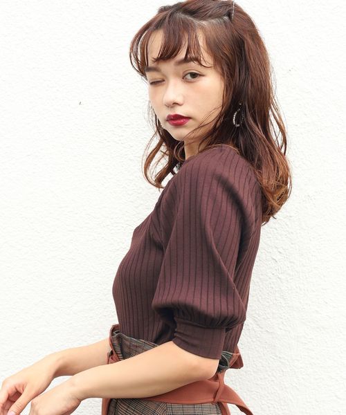 one after another NICE CLAUP(ワンアフターアナザーナイスクラップ)の「レディなテレコトップス(Tシャツ/カットソー・レディース・アイボリー/ブラウン/ライトベージュ/ピンク・FREE)」の6枚目の写真