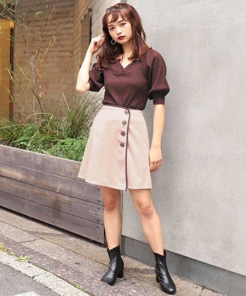 one after another NICE CLAUP(ワンアフターアナザーナイスクラップ)の「レディなテレコトップス(Tシャツ/カットソー・レディース・アイボリー/ブラウン/ライトベージュ/ピンク・FREE)」の16枚目の写真