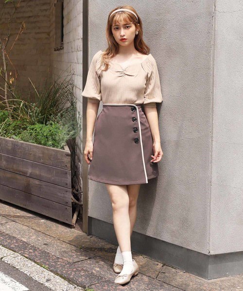 one after another NICE CLAUP(ワンアフターアナザーナイスクラップ)の「レディなテレコトップス(Tシャツ/カットソー・レディース・アイボリー/ブラウン/ライトベージュ/ピンク・FREE)」の13枚目の写真