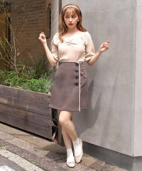 one after another NICE CLAUP(ワンアフターアナザーナイスクラップ)の「レディなテレコトップス(Tシャツ/カットソー・レディース・アイボリー/ブラウン/ライトベージュ/ピンク・FREE)」の7枚目の写真