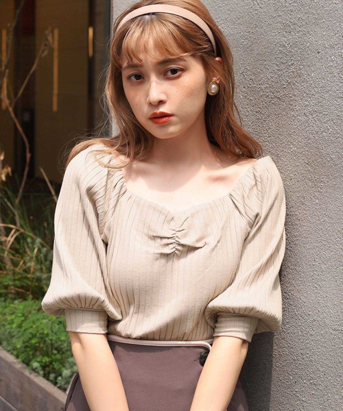 one after another NICE CLAUP(ワンアフターアナザーナイスクラップ)の「レディなテレコトップス(Tシャツ/カットソー・レディース・アイボリー/ブラウン/ライトベージュ/ピンク・FREE)」の20枚目の写真