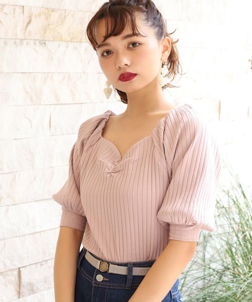 one after another NICE CLAUP(ワンアフターアナザーナイスクラップ)の「レディなテレコトップス(Tシャツ/カットソー・レディース・アイボリー/ブラウン/ライトベージュ/ピンク・FREE)」の14枚目の写真