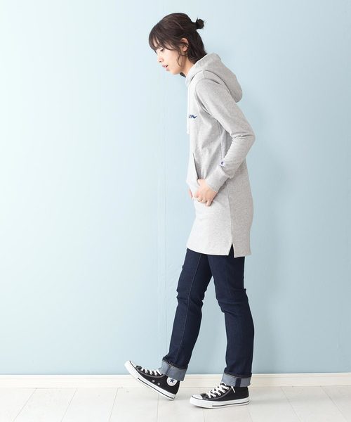 高価値 セール トップス Champion チャンピオン ロングフードトレーナー パーカー Champion チャンピオン のファッション パーカー 別注 裏毛スウェットワンピース 別注 パーカー