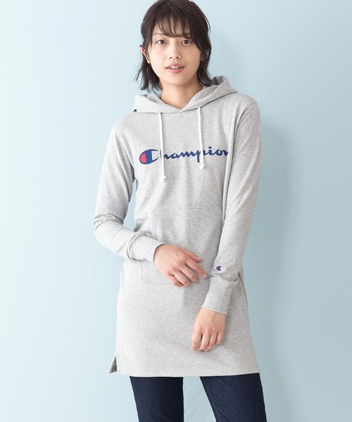 高価値 セール トップス Champion チャンピオン ロングフードトレーナー パーカー Champion チャンピオン のファッション パーカー 別注 裏毛スウェットワンピース 別注 パーカー