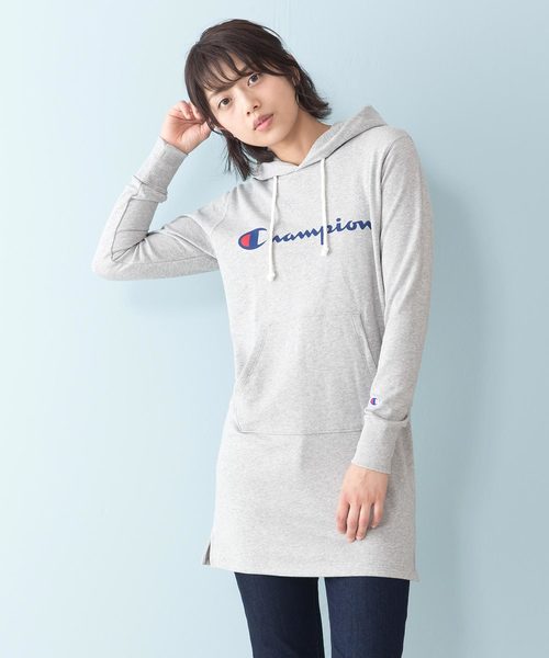 高価値 セール トップス Champion チャンピオン ロングフードトレーナー パーカー Champion チャンピオン のファッション パーカー 別注 裏毛スウェットワンピース 別注 パーカー