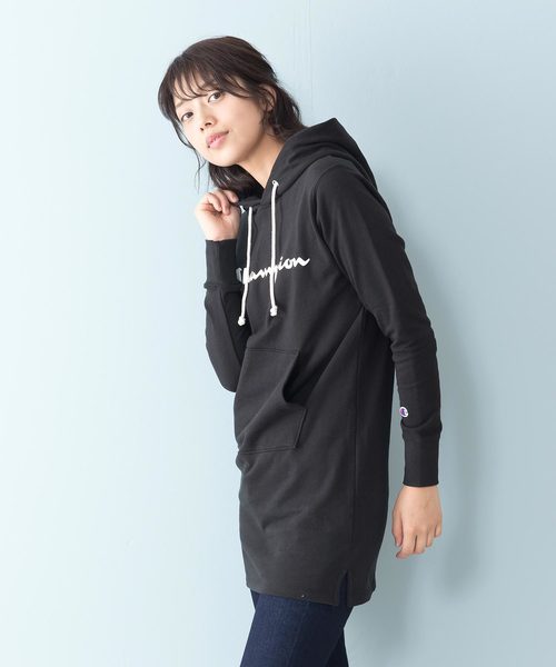 高価値 セール トップス Champion チャンピオン ロングフードトレーナー パーカー Champion チャンピオン のファッション パーカー 別注 裏毛スウェットワンピース 別注 パーカー