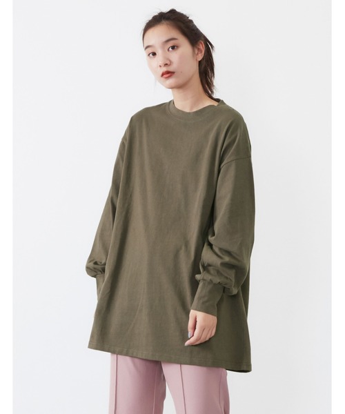 POU DOU DOU（プードゥドゥ）の「USコットンボリュームスリーブチュニック（Tシャツ/カットソー・レディース・オフホワイト/カーキ/ピンク/アイボリー/ダークグレー・3）」の4枚目の写真