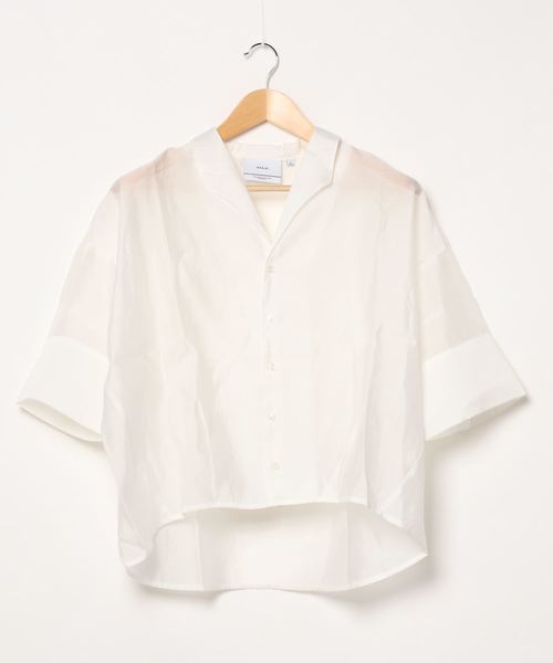kha:ki（カーキ）の「「KHA:KI / カーキ」スクエアテンセル開衿シャツ"SHEER OPEN COLLAR SHIRTS"（シャツ/ブラウス・レディース・グリーン/ベージュ/ホワイト/ブルー・1）」の2枚目の写真