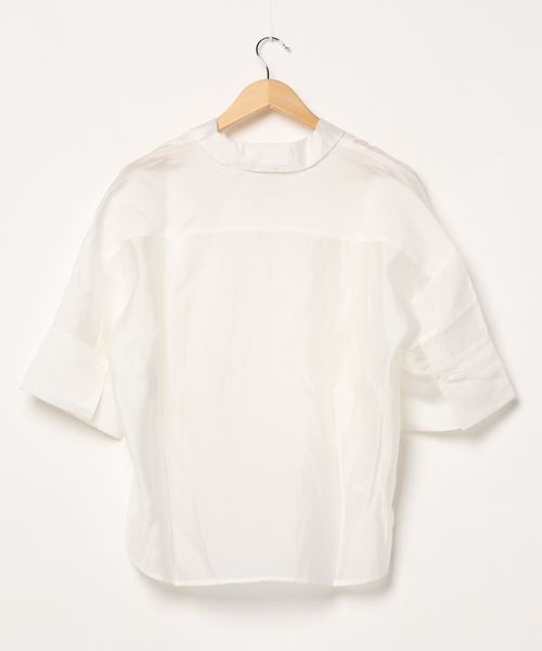 kha:ki（カーキ）の「「KHA:KI / カーキ」スクエアテンセル開衿シャツ"SHEER OPEN COLLAR SHIRTS"（シャツ/ブラウス・レディース・グリーン/ベージュ/ホワイト/ブルー・1）」の5枚目の写真