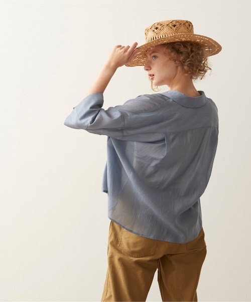 kha:ki（カーキ）の「「KHA:KI / カーキ」スクエアテンセル開衿シャツ"SHEER OPEN COLLAR SHIRTS"（シャツ/ブラウス・レディース・グリーン/ベージュ/ホワイト/ブルー・1）」の17枚目の写真