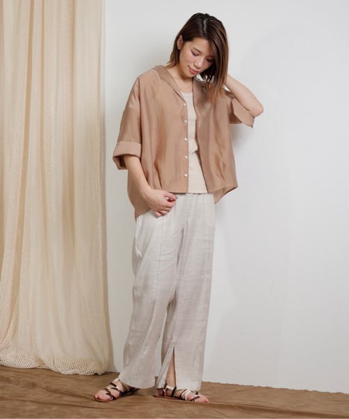 kha:ki（カーキ）の「「KHA:KI / カーキ」スクエアテンセル開衿シャツ"SHEER OPEN COLLAR SHIRTS"（シャツ/ブラウス・レディース・グリーン/ベージュ/ホワイト/ブルー・1）」の13枚目の写真