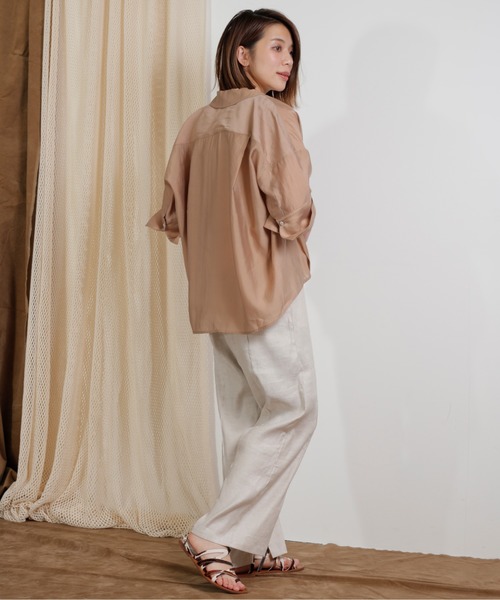 kha:ki（カーキ）の「「KHA:KI / カーキ」スクエアテンセル開衿シャツ"SHEER OPEN COLLAR SHIRTS"（シャツ/ブラウス・レディース・グリーン/ベージュ/ホワイト/ブルー・1）」の12枚目の写真