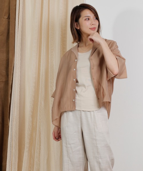 kha:ki（カーキ）の「「KHA:KI / カーキ」スクエアテンセル開衿シャツ"SHEER OPEN COLLAR SHIRTS"（シャツ/ブラウス・レディース・グリーン/ベージュ/ホワイト/ブルー・1）」の10枚目の写真