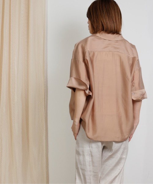 kha:ki（カーキ）の「「KHA:KI / カーキ」スクエアテンセル開衿シャツ"SHEER OPEN COLLAR SHIRTS"（シャツ/ブラウス・レディース・グリーン/ベージュ/ホワイト/ブルー・1）」の8枚目の写真