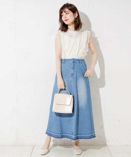 natural couture（ナチュラルクチュール）の「レース切替ノースリブラウス（シャツ/ブラウス・レディース・ブラック/サックスブルー/アイボリー/ホワイト×ブラック・FREE）」の5枚目の写真